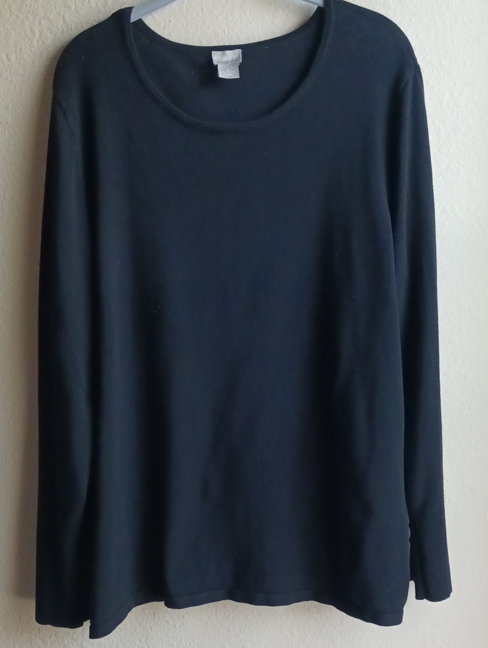 Chicos Size 4 Casual Black Long Sleeve Sweater Button Cuff Detail